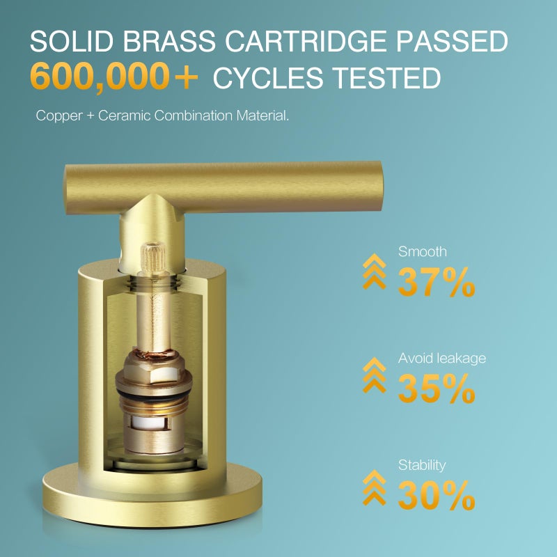 TRUSTMI Bathroom Faucet 3 Hole Brushed Gold - 8 Inch Widespread Brass Bathroom Vanity Sink Faucets in Gold with Swivel Spout, Include Overflow Drain and cUPC Supply Lines - Image 4